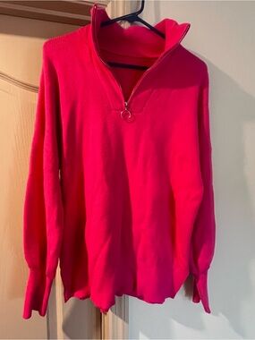 Women's Hot Pink Half-Zip Sweater